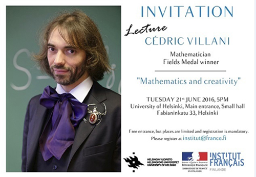 Fields-mitalisti Cédric Villanin esitelmöi yleisötilaisuudessa ti 21.6. ja matematiikan laitoksella ke 22.6.