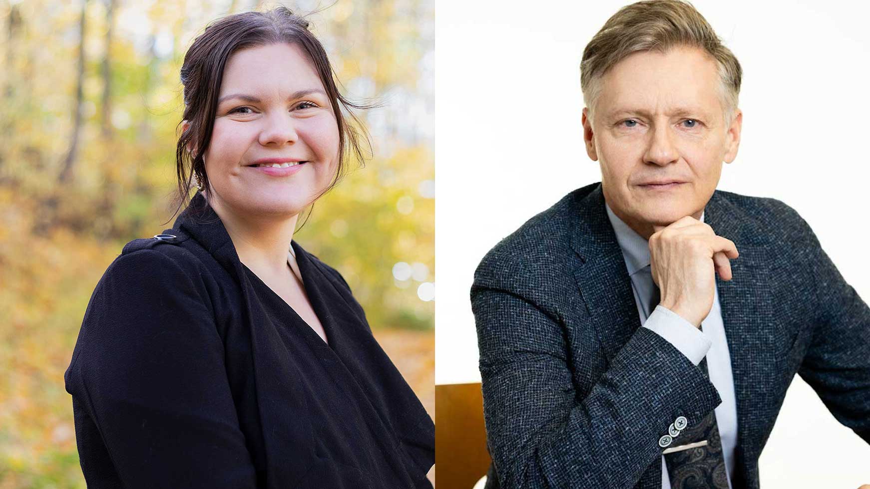 Mediatutkija Kaisu Hynnä-Granberg ja taidehistorian professori Ville Lukkarinen.