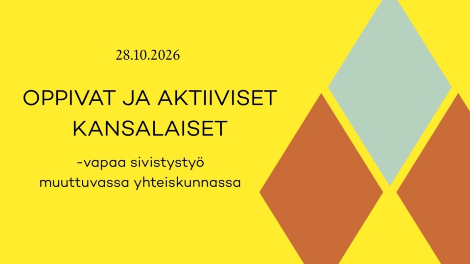 Kutsu vapaa sivistystyö -tietokoosteen julkistamiseen, kuvassa keltaisella pohjalla erivärisiä salmiakkikuvioita